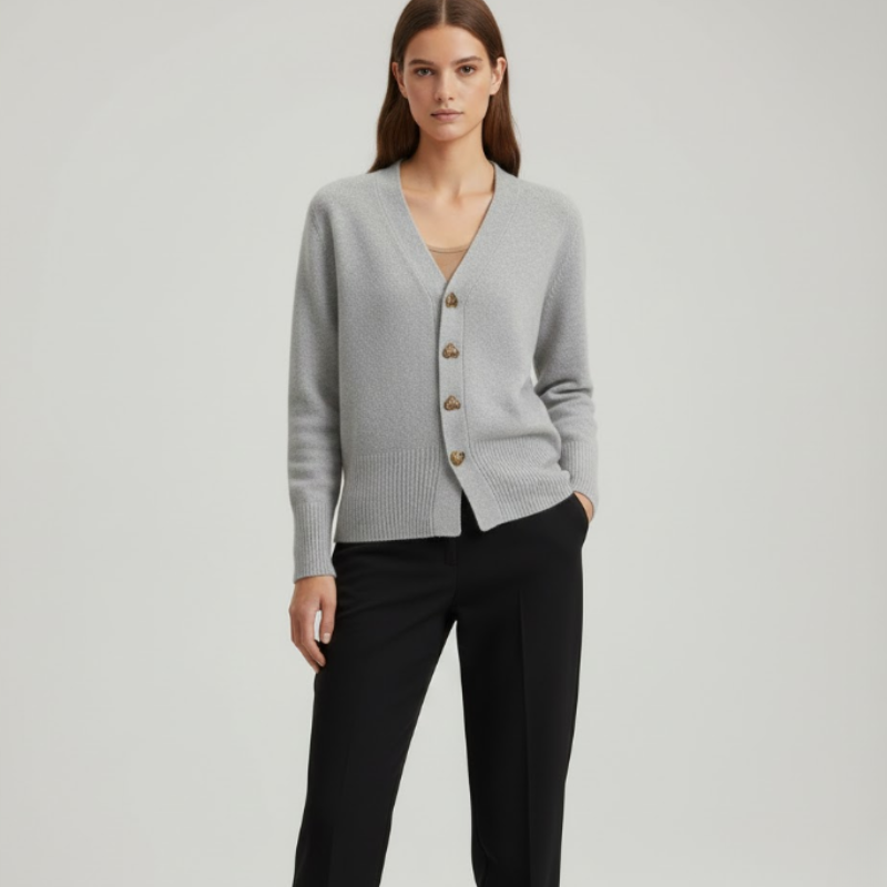 Luźny sweter kardigan z dekoltem w serek – Comfort-First Knitwear