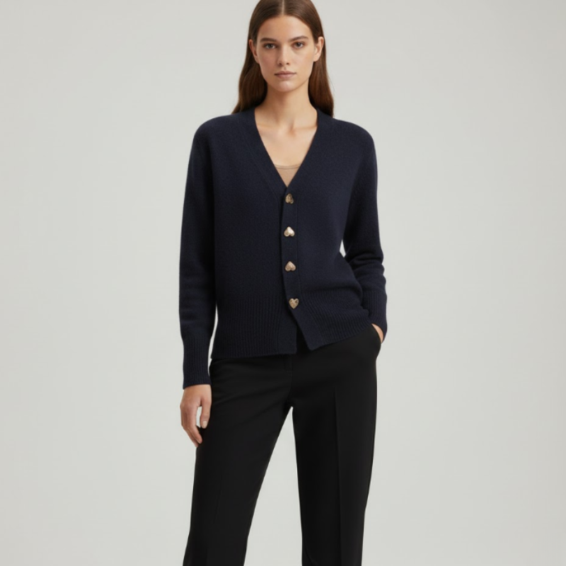 Luźny sweter kardigan z dekoltem w serek – Comfort-First Knitwear