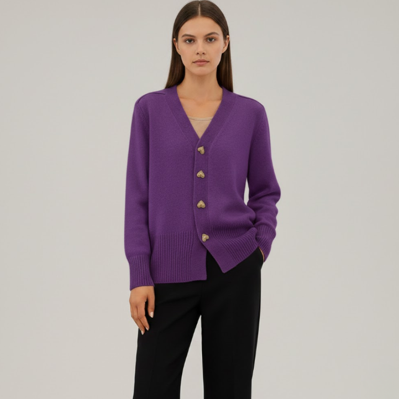 Luźny sweter kardigan z dekoltem w serek – Comfort-First Knitwear