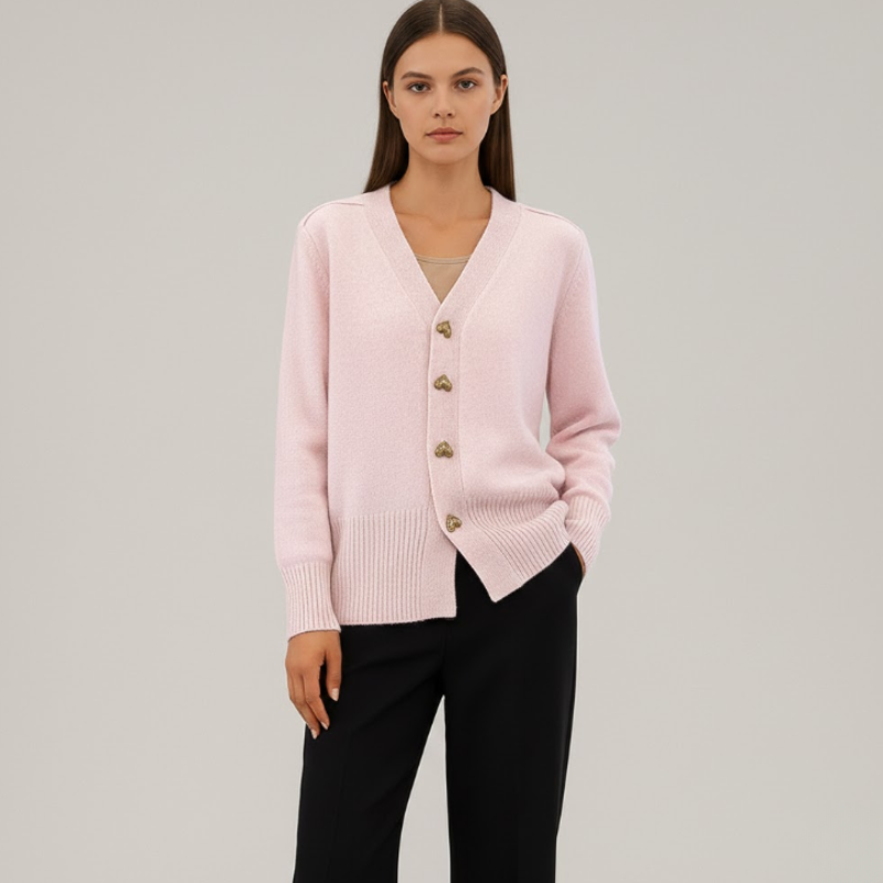 Luźny sweter kardigan z dekoltem w serek – Comfort-First Knitwear