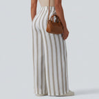 High-waisted, wide-leg striped trousers - loose, casual linen-blend trousers
