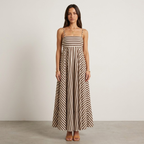 Damen Maxikleid mit Streifen – elegantes plissiertes Sommerkleid mit Spaghettiträgern