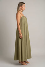 Elegant cotton and linen dress – breathable, round neck, everyday elegance for women