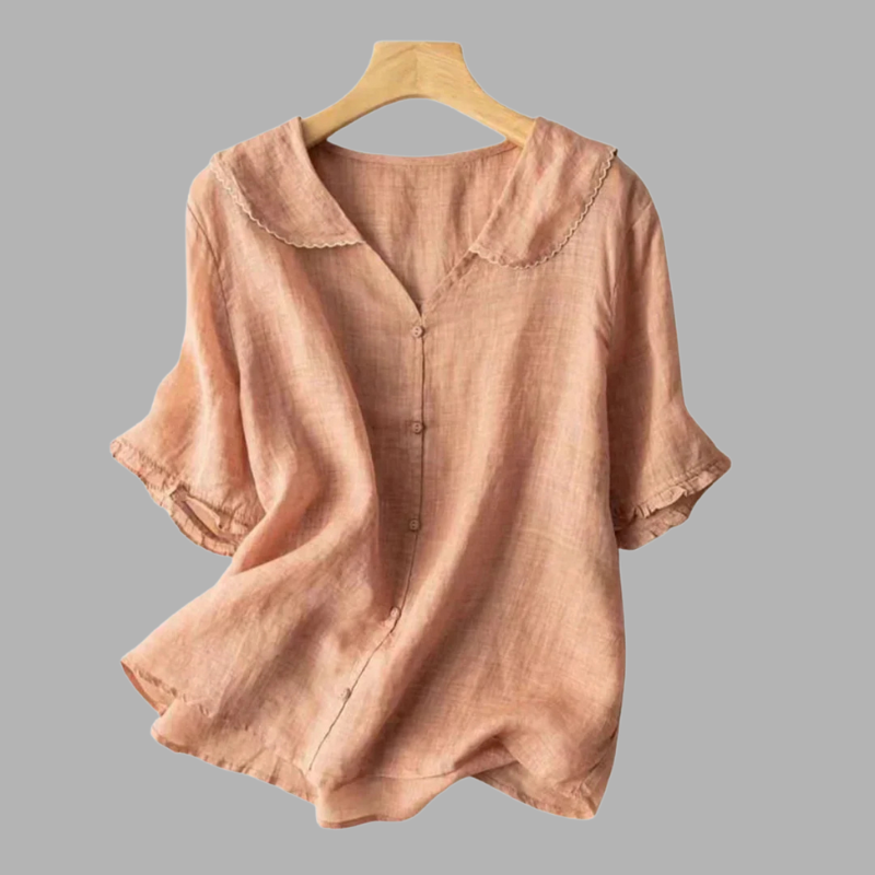 Koszula damska Timeless Doll Collar – naturalny materiał, vintage, estetyka