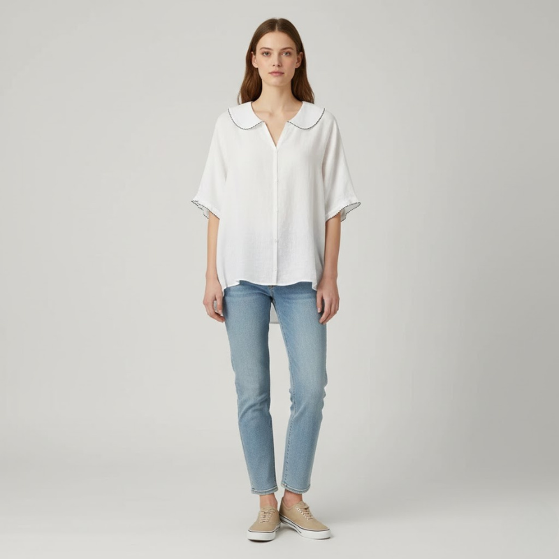 Koszula damska Timeless Doll Collar – naturalny materiał, vintage, estetyka