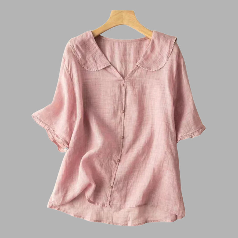 Koszula damska Timeless Doll Collar – naturalny materiał, vintage, estetyka