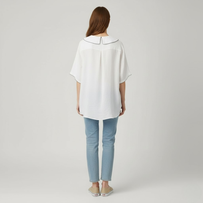 Koszula damska Timeless Doll Collar – naturalny materiał, vintage, estetyka