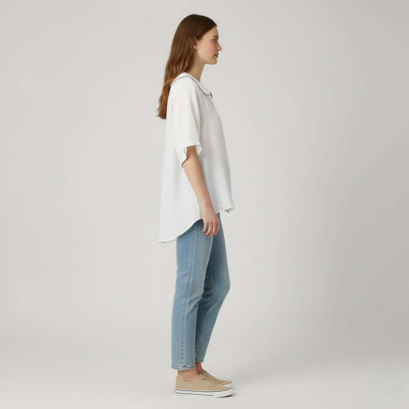 Koszula damska Timeless Doll Collar – naturalny materiał, vintage, estetyka