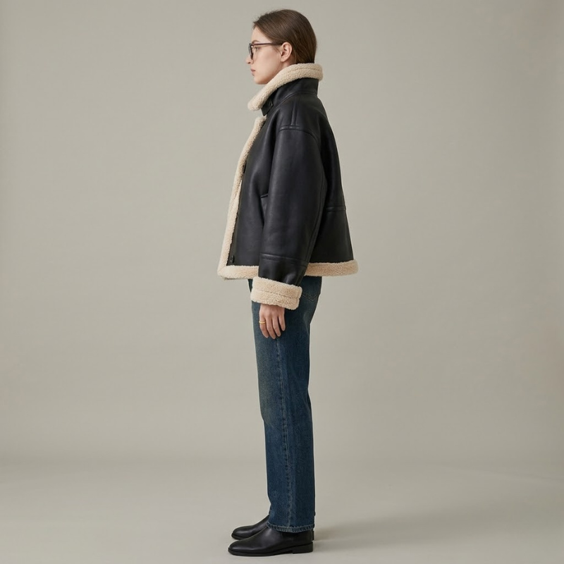Damska kurtka ze sztucznej skóry – zimowy płaszcz komfortowy z podszewką z pluszu