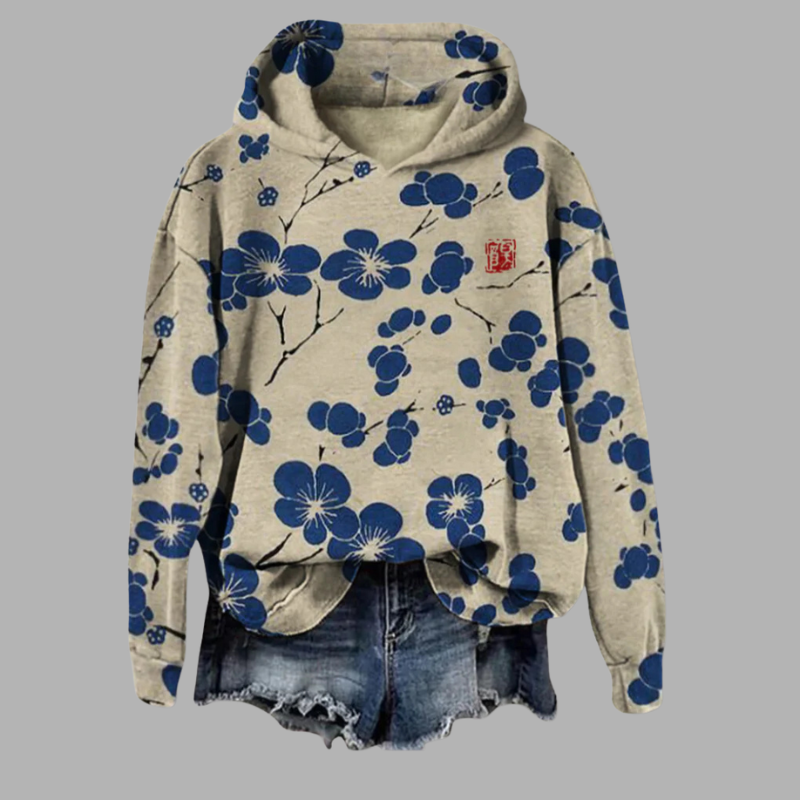 Damski sweter z kapturem w kwiaty – lekka i wygodna warstwa