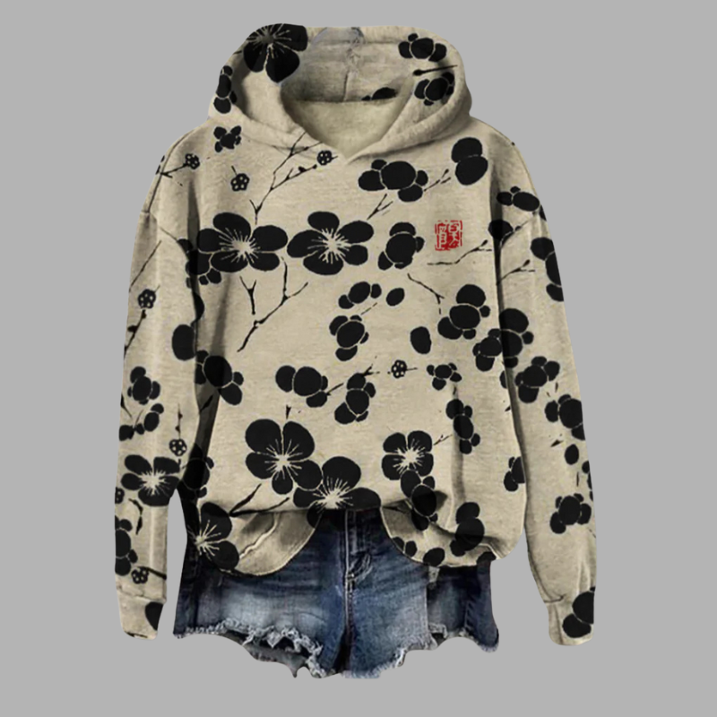 Damski sweter z kapturem w kwiaty – lekka i wygodna warstwa