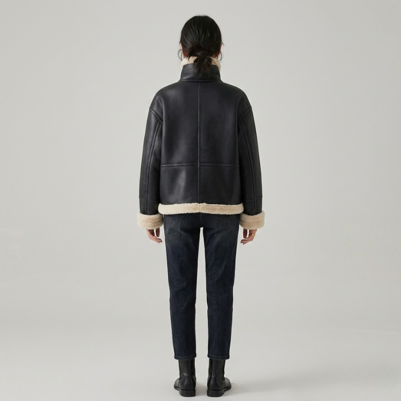 Damska kurtka ze sztucznej skóry – zimowy płaszcz komfortowy z podszewką z pluszu