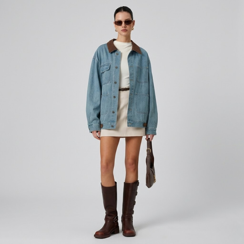 Damska kurtka jeansowa z wyrazistym kontrastowym kołnierzem – niezbędnik codziennego stylu ulicznego