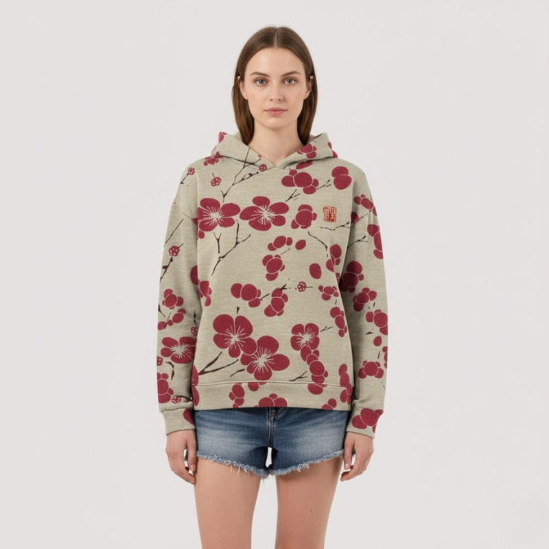 Damski sweter z kapturem w kwiaty – lekka i wygodna warstwa