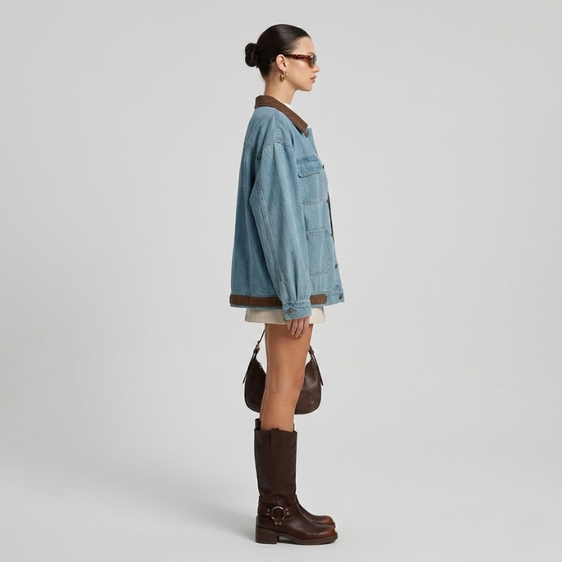 Damska kurtka jeansowa z wyrazistym kontrastowym kołnierzem – niezbędnik codziennego stylu ulicznego