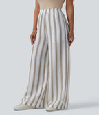 High-waisted, wide-leg striped trousers - loose, casual linen-blend trousers