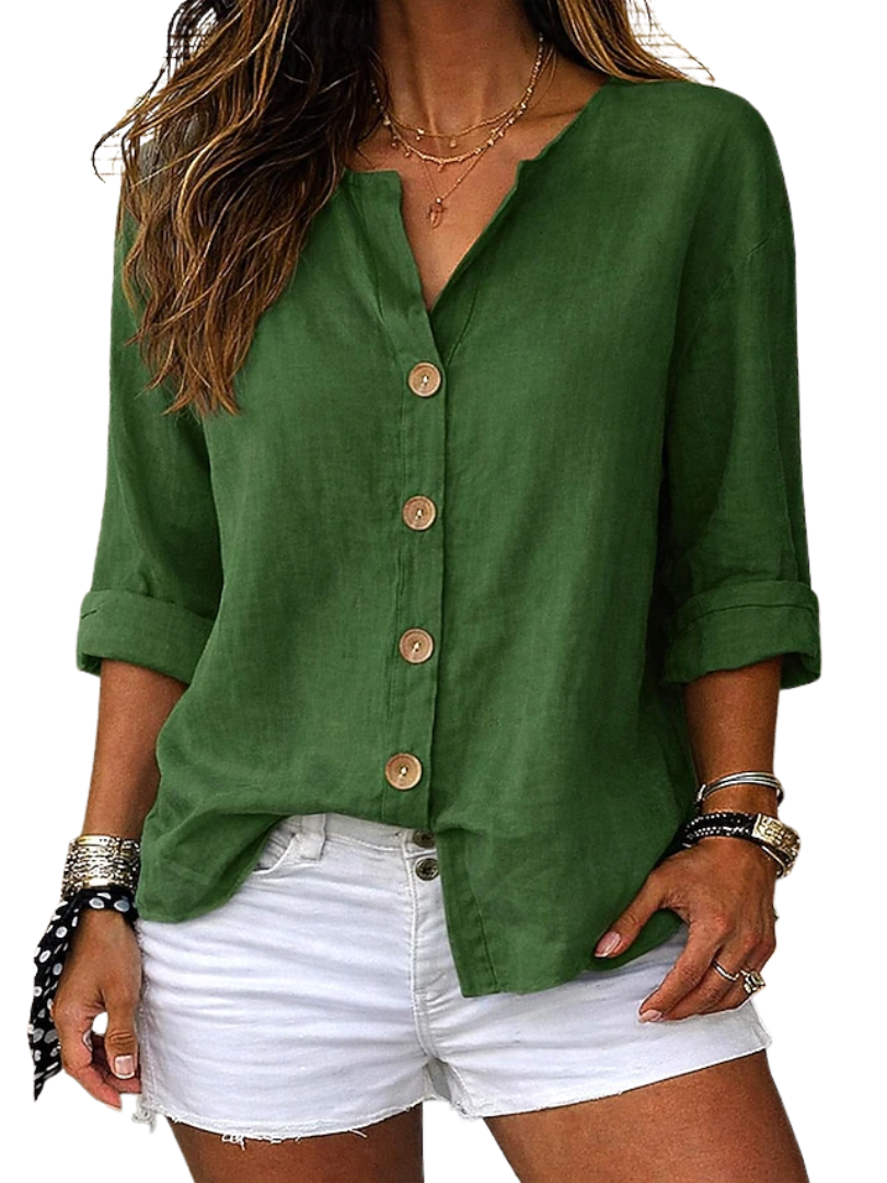 Valoria | Women's loose linen V-neck blouse – long sleeve