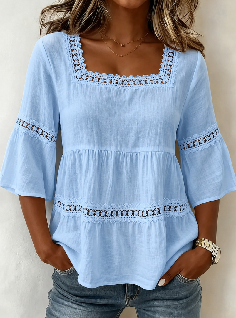 Orlisse | Women's lace top – loose fit, square neckline, casual blouse