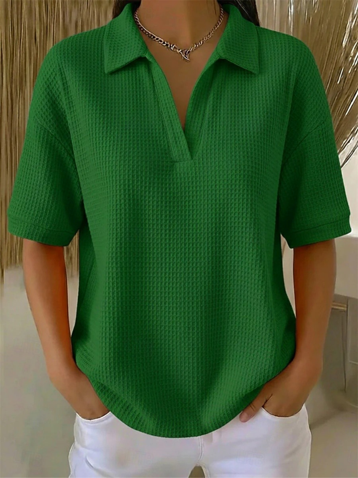 Eliska | Women's textured knit shirt – short-sleeved, with a collar