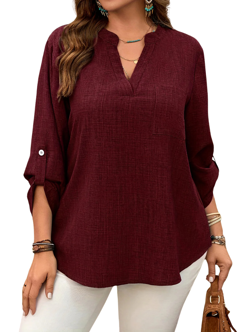 Lirienne | Women's V-neck shirt – loose fit, short sleeve, button-down front