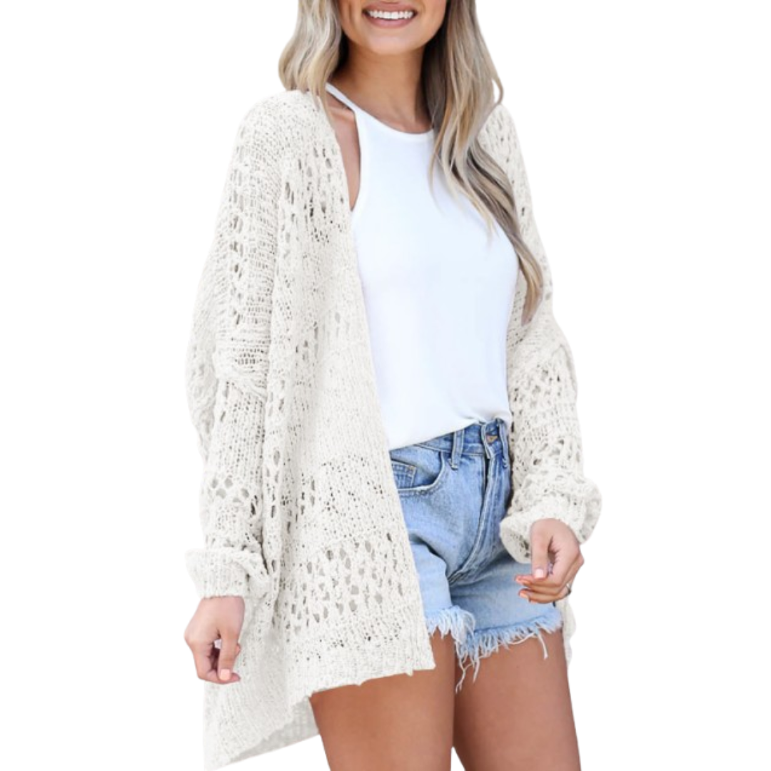 Azmira | Lekki damski kardigan w stylu oversize – letni sweter w stylu boho z luźnym splotem