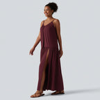 Light summer maxi dress – slip model with a V-neck and a striking side slit