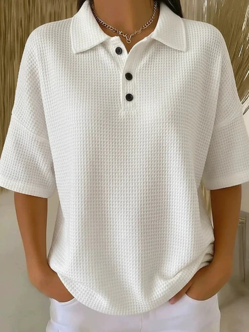 Orianne | Women's cotton-linen waffle-knit polo shirt – loose fit