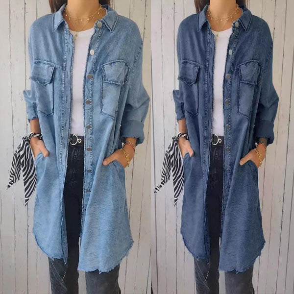 Maelith | Damska kurtka z imitacji denimu – casualowa koszula-kurtka zapinana na guziki