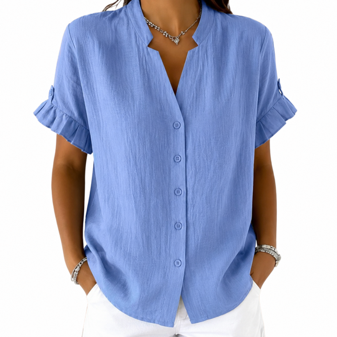 Eriselle | Women's V-neck shirt – loose fit, short sleeve, button-down