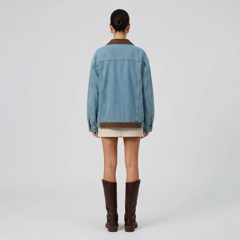 Damska kurtka jeansowa z wyrazistym kontrastowym kołnierzem – niezbędnik codziennego stylu ulicznego