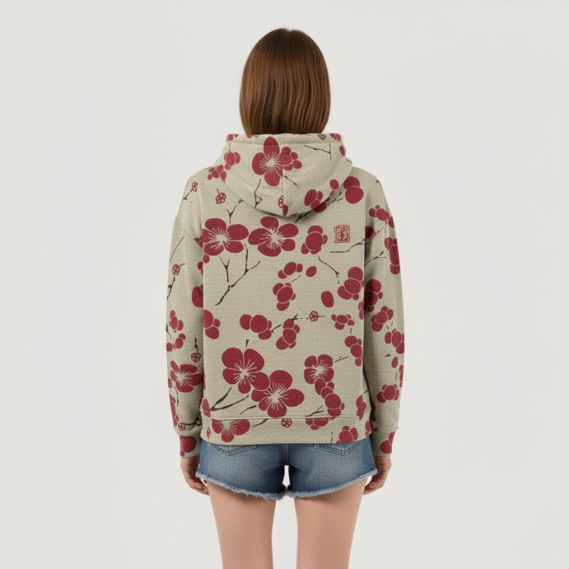 Damski sweter z kapturem w kwiaty – lekka i wygodna warstwa