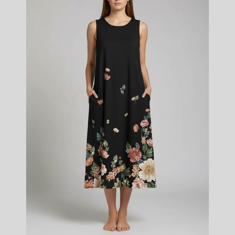 Luźna sukienka midi w kwiaty dla kobiet – świeży strój na lato