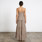 Damen Maxikleid mit Streifen – elegantes plissiertes Sommerkleid mit Spaghettiträgern
