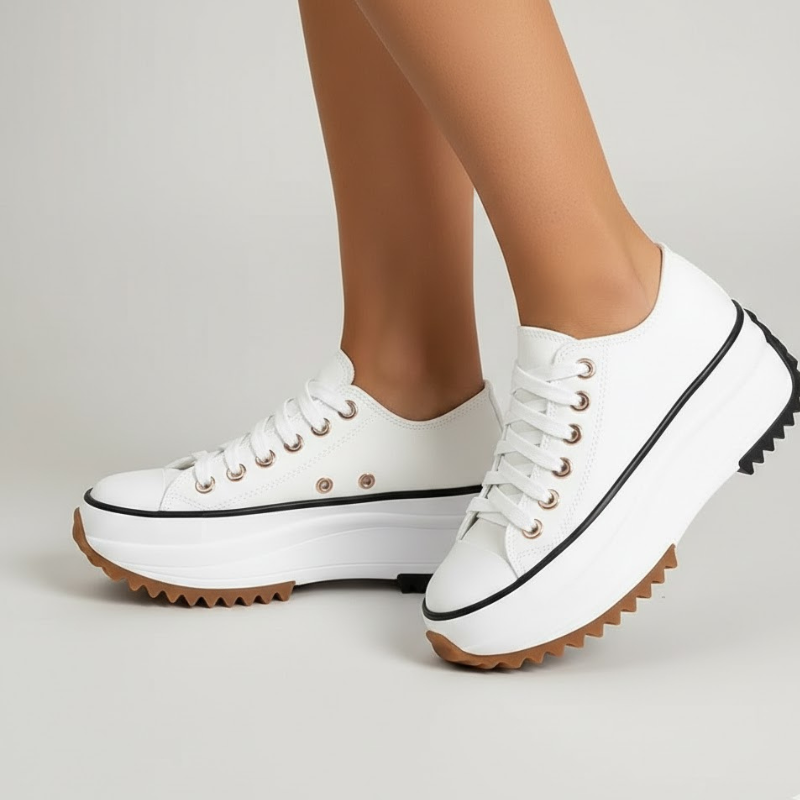 Modne, sznurowane buty codzienne damskie – wygodne trampki z grubą podeszwą