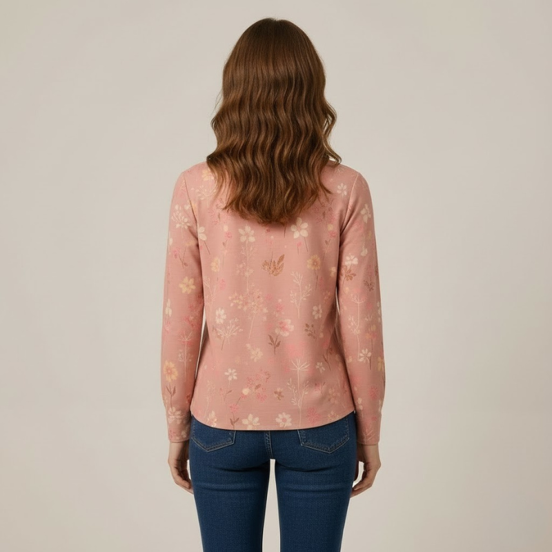 Elegancki, dzianinowy kardigan z kwiatowym wzorem dla kobiet – miękki, warstwowy sweter z okrągłym dekoltem