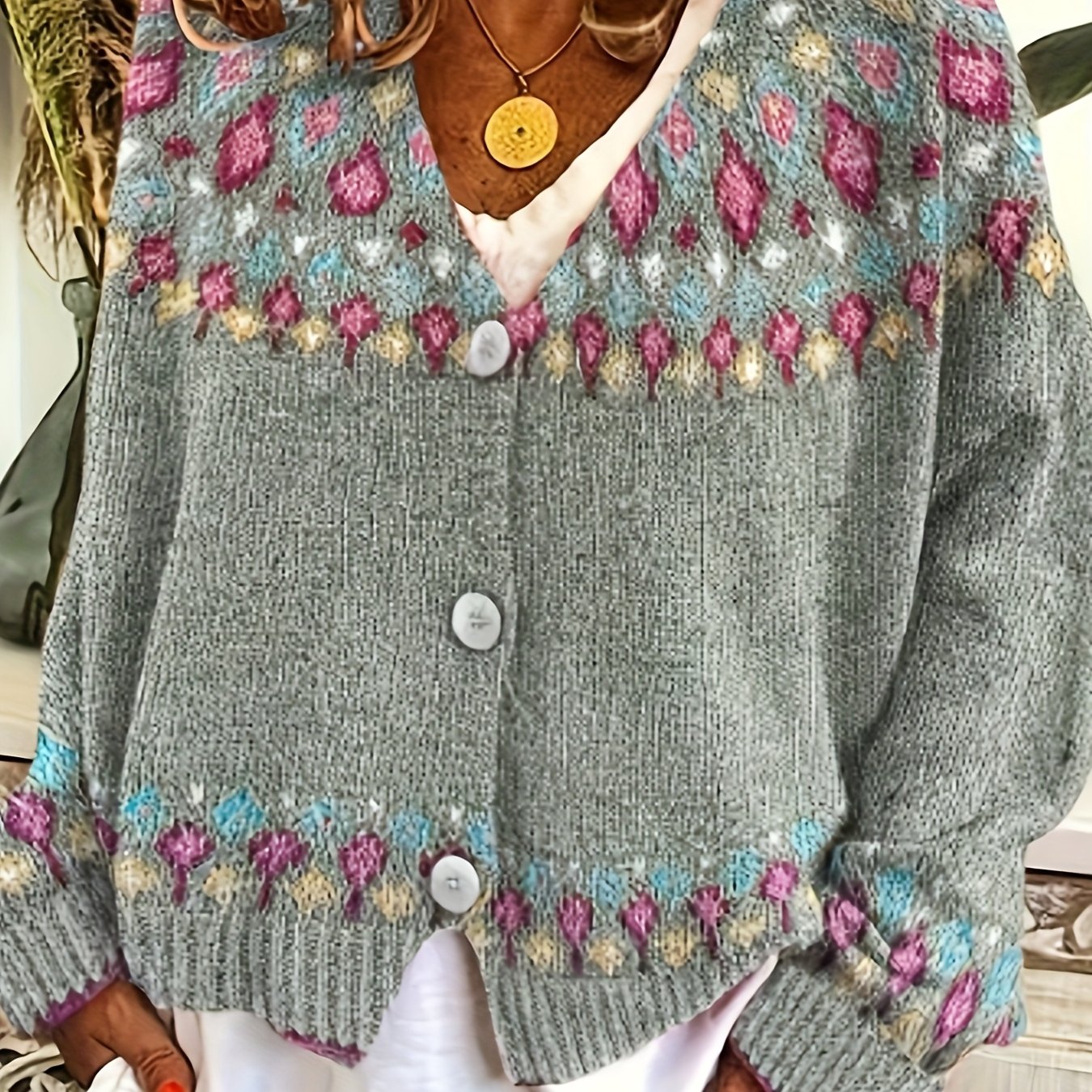 Noella | Damski kardigan w stylu Fair Isle – miękki sweter z długim rękawem