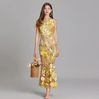 Basia | Sukienka Midi w Kwiaty, Elegancka Sukienka Wizytowa Bez Rękawów