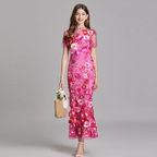 Romantic Midi Dress with Floral Pattern for Women - Elegant Evening and Special Occasion Outfit