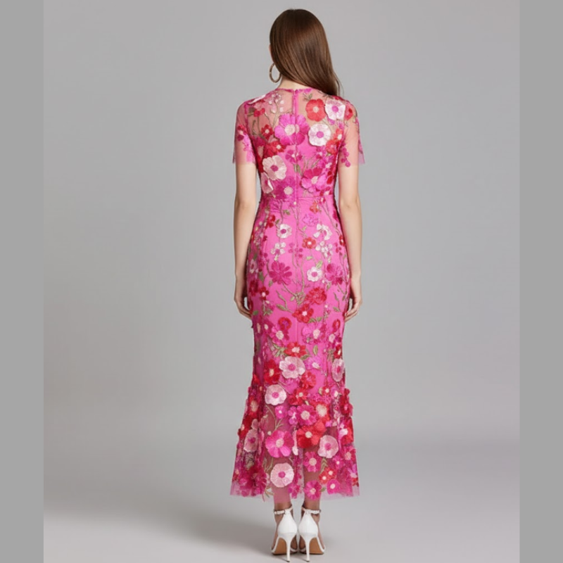 Romantyczna sukienka midi z kwiatowym wzorem dla kobiet - Elegancka kreacja wieczorowa i na specjalne okazje