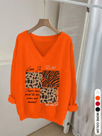 Zenobia | Damska bluza codzienna z dekoltem w serek – bluzka z długim rękawem i nadrukiem literowym
