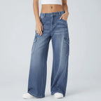 Low-Rise, Wide-Leg Cargo Jeans – Baggy Fit Utility Denim