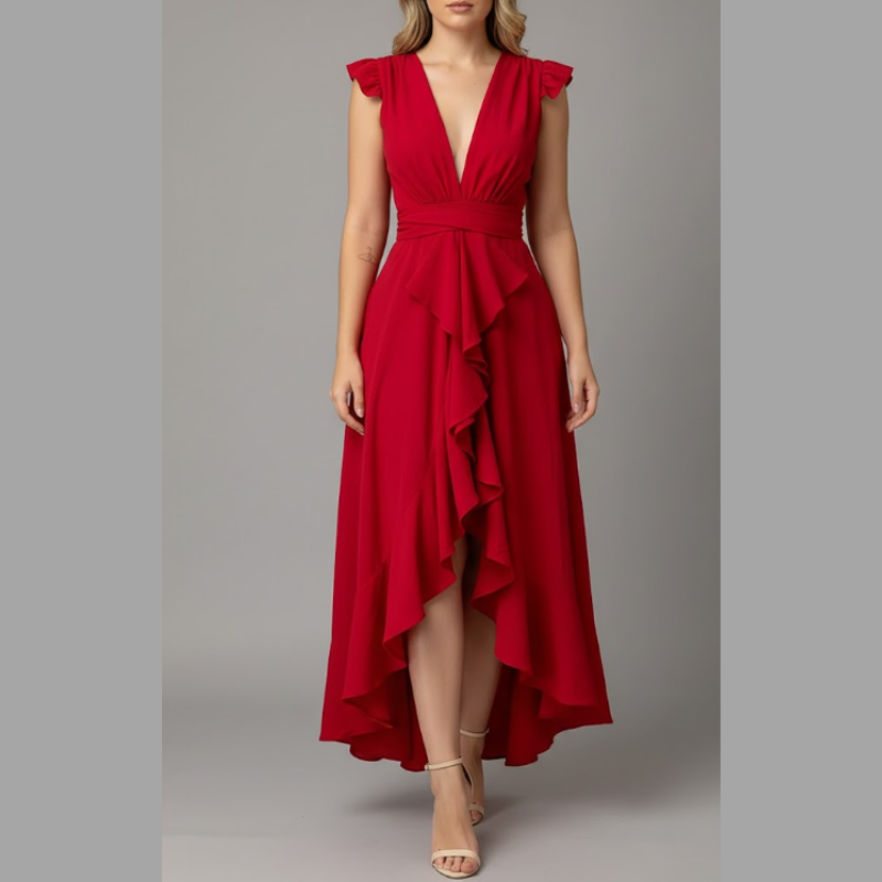 Elegancka asymetryczna sukienka midi dla kobiet – elegancka kreacja na bal maturalny i oficjalne wyjście