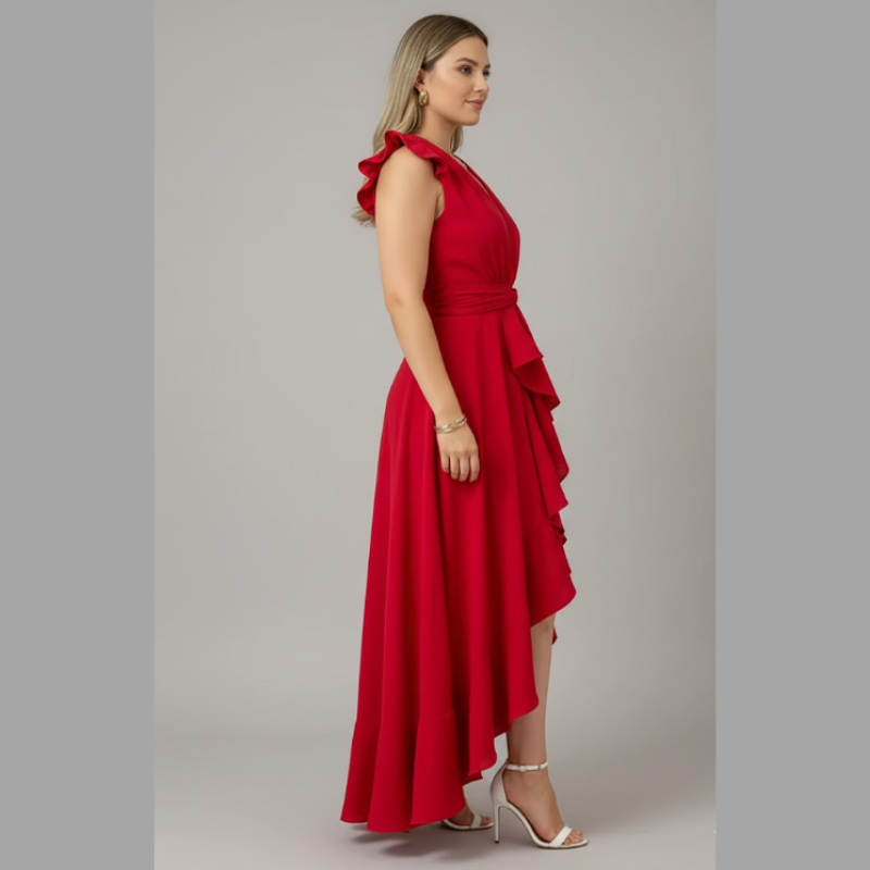 Elegancka asymetryczna sukienka midi dla kobiet – elegancka kreacja na bal maturalny i oficjalne wyjście