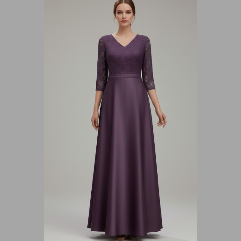 Sukienka damska maxi o kroju litery A – z długim rękawem