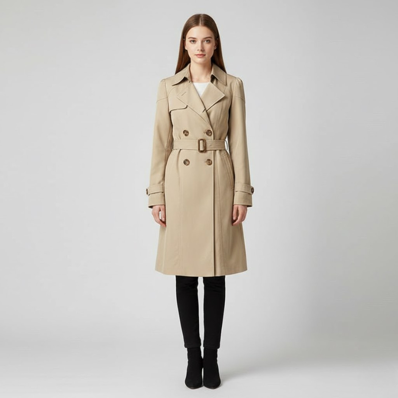 Elegancki damski trencz zapinany na guziki – swobodny styl na co dzień