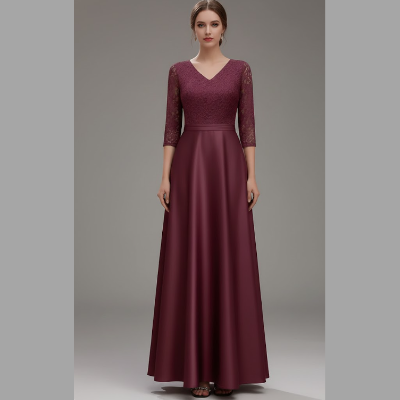 Sukienka damska maxi o kroju litery A – z długim rękawem