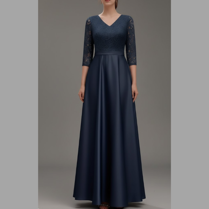 Women's A-line maxi dress with long sleeves