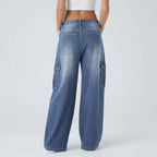 Low-Rise, Wide-Leg Cargo Jeans – Baggy Fit Utility Denim