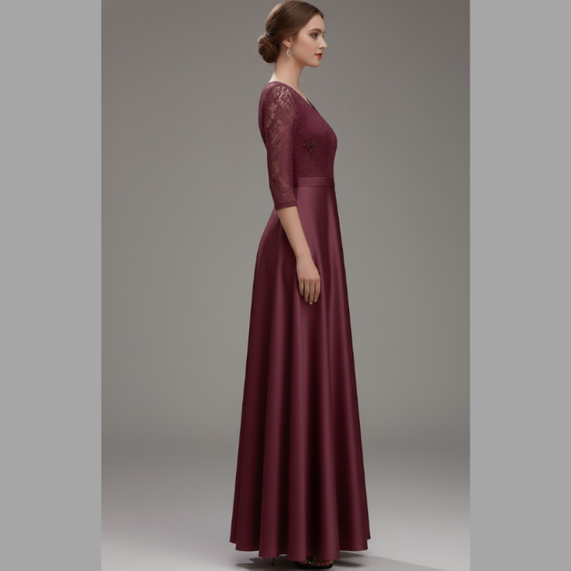 Sukienka damska maxi o kroju litery A – z długim rękawem