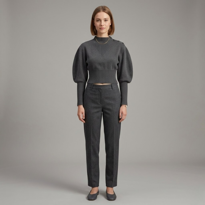 Krótki sweter z bufiastymi rękawami – przytulny, wyrazisty sweter dla kobiet